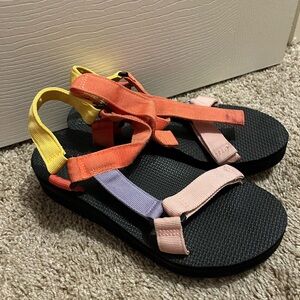 Multi-Color Strappy Women's Sandals - Pink, Orange, Yellow